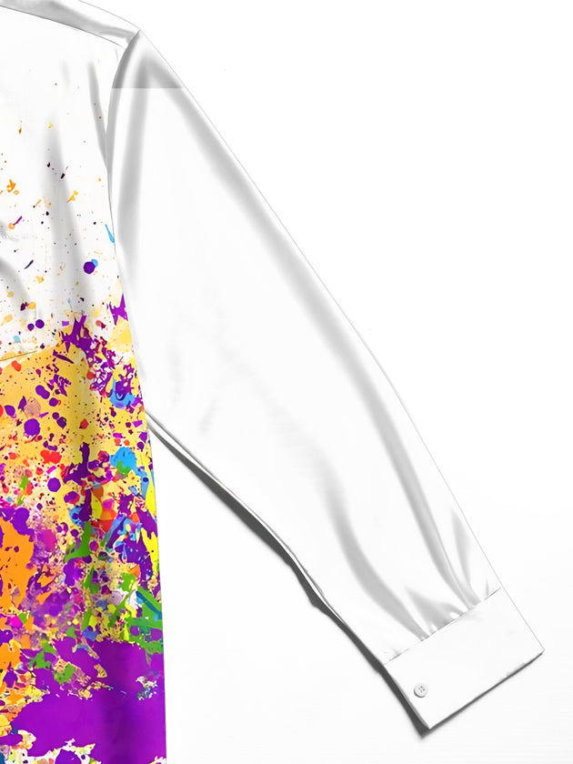 Adaychic Men's Printed Colorful Splashing Ink Print Long Sleeve Shirt with Chest Pocket