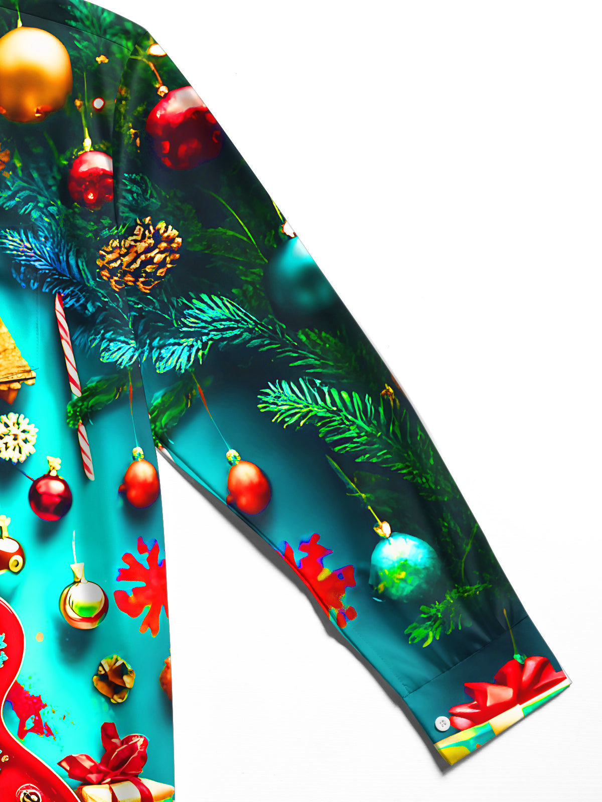 Adaychic Men's Printed Christmas Guitar Print Long Sleeve Shirt with Chest Pocket