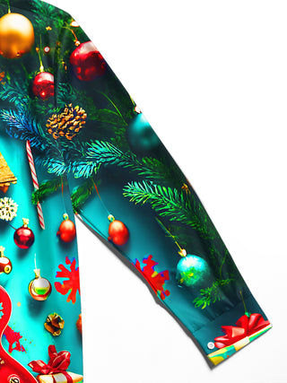 Adaychic Men's Printed Christmas Guitar Print Long Sleeve Shirt with Chest Pocket
