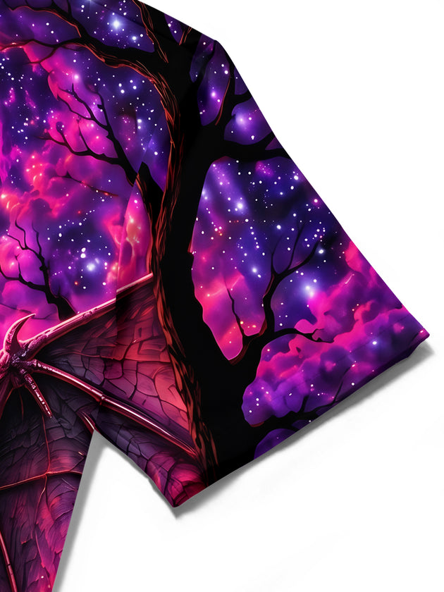 Adaychic Men's Halloween Bat And Glowing Mushrooms Print Short Sleeve Shirt with Chest Pocket