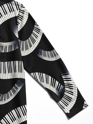 Adaychic Men's Graphic Wavy Piano Keys Print Long Sleeve Shirt with Chest Pocket