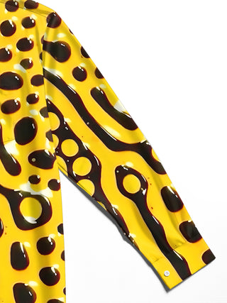 Adaychic Men's Abstract Yellow And Black Circles Print Long Sleeve Shirt with Chest Pocket