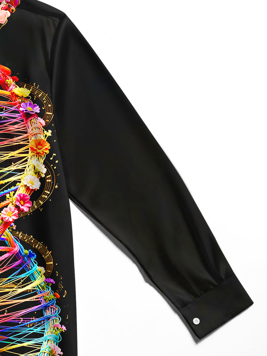 Adaychic Men's Graphic Colorful DNA Helix Print Long Sleeve Shirt with Chest Pocket