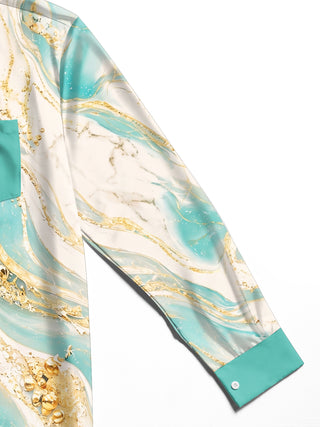 Adaychic Gold Fluid Marble Men's Long Sleeve Shirt with Chest Pocket