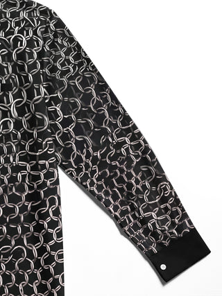 Adaychic Men's Printed Chain Link Pattern Long Sleeve Shirt with Chest Pocket