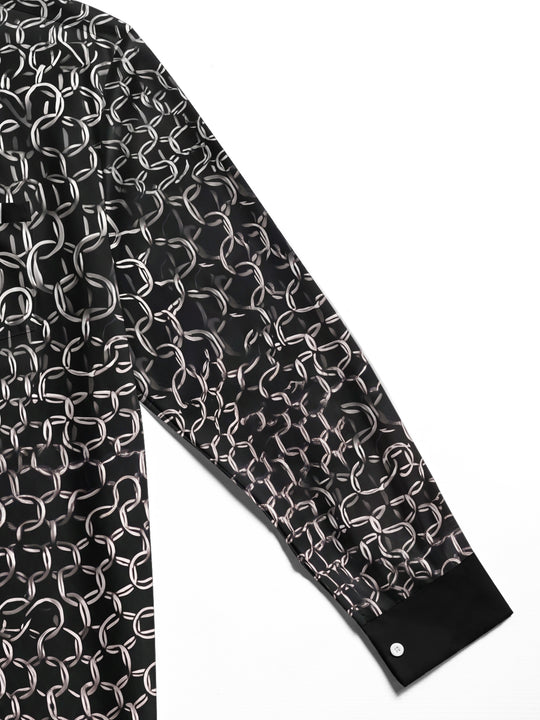 Adaychic Men's Printed Chain Link Pattern Long Sleeve Shirt with Chest Pocket