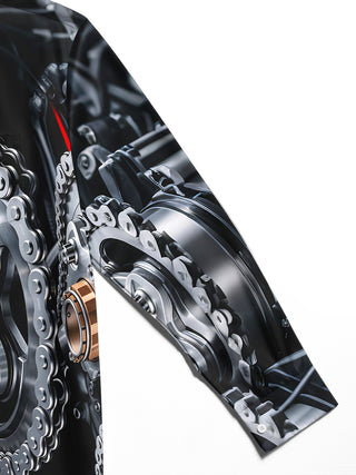 Adaychic Men's 3D Mechanical Gears Print Engine Chains Print Long Sleeve Shirt with Chest Pocket