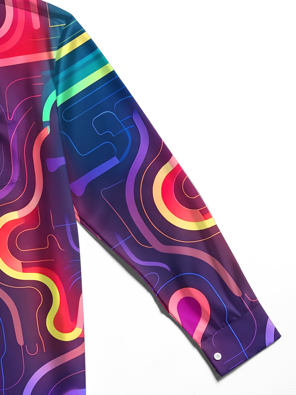 Adaychic Men's Retro Neon Wavy Lines Print Long Sleeve Shirt with Chest Pocket