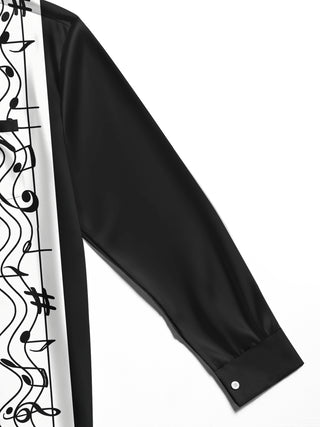 Adaychic Men's Graphic Musical Notes Print Long Sleeve Shirt with Chest Pocket