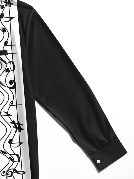 Adaychic Men's Graphic Musical Notes Print Long Sleeve Shirt with Chest Pocket
