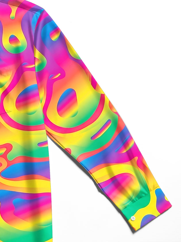 Adaychic Men's Printed Rainbow Liquid Gradient Print Long Sleeve Shirt with Chest Pocket