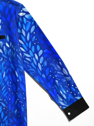Adaychic Men's Tropical Blue Leaf Pattern Long Sleeve Shirt with Chest Pocket