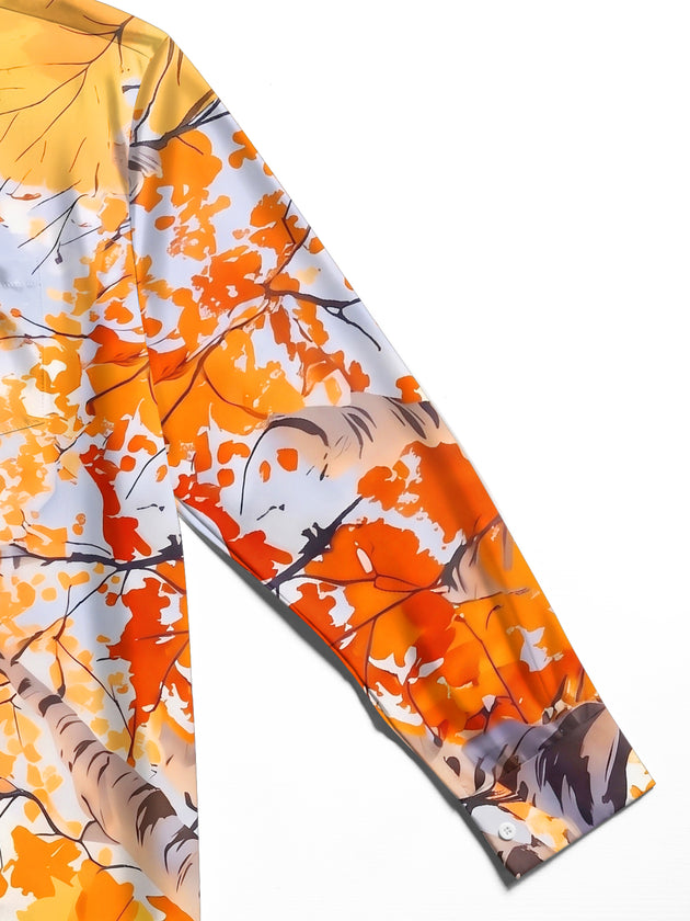Adaychic Men's Printed Autumn Birch Forest Print Long Sleeve Shirt with Chest Pocket