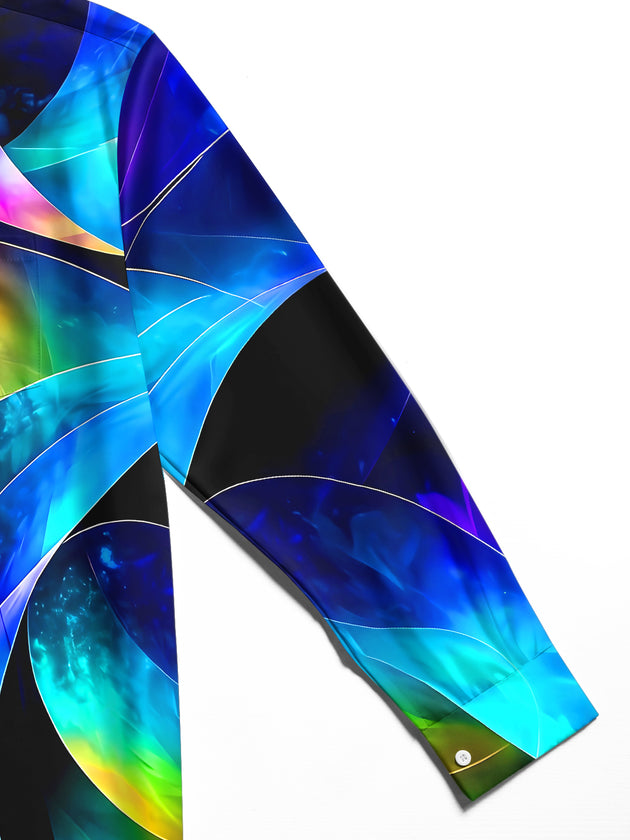 Adaychic Men's Abstract Swirling Colorful Patterns Print Long Sleeve Shirt with Chest Pocket