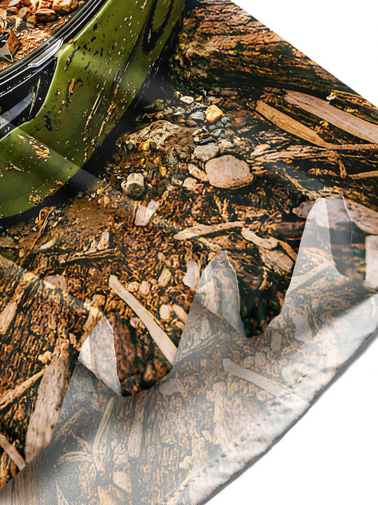 Adaychic Men's Printed Motorcycle Helmet Camping Scene Print Long Sleeve Shirt with Chest Pocket