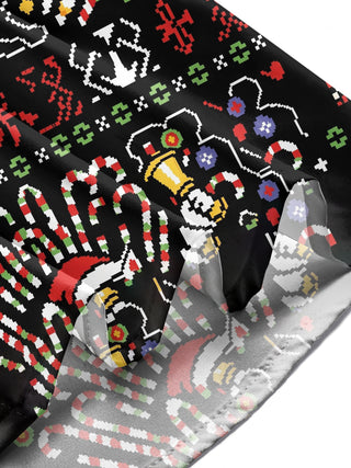 Adaychic Men's Graphic Pixel Art Christmas Cat Print Long Sleeve Shirt with Chest Pocket
