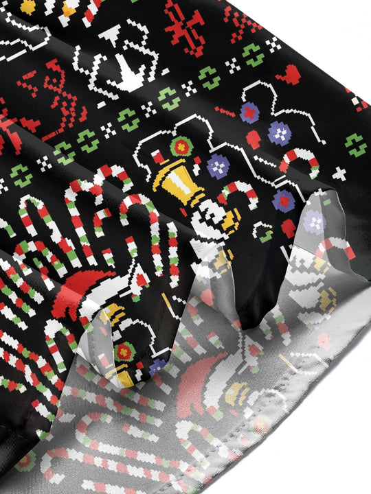 Adaychic Men's Graphic Pixel Art Christmas Cat Print Long Sleeve Shirt with Chest Pocket
