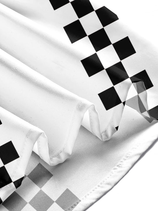 Adaychic Men's Black And White Checkerboard Stripes Print Long Sleeve Shirt with Chest Pocket