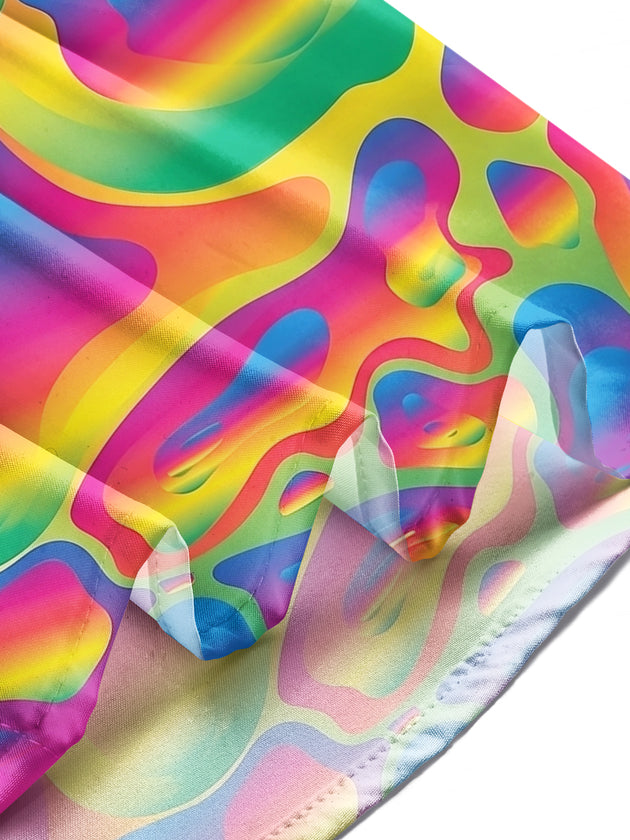 Adaychic Men's Printed Rainbow Liquid Gradient Print Long Sleeve Shirt with Chest Pocket