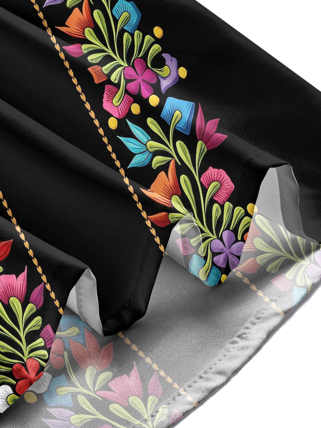 Adaychic Men's Floral Colorful Floral Embroidery Print Long Sleeve Shirt with Chest Pocket