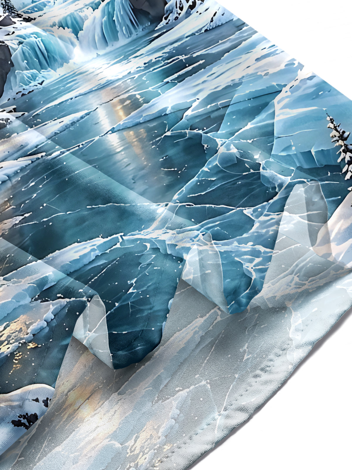 Adaychic Men's Long Sleeve Shirt - Snowy Mountain Landscape With Ice Waterfall Print with Chest Pocket