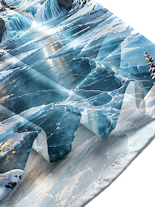 Adaychic Men's Long Sleeve Shirt - Snowy Mountain Landscape With Ice Waterfall Print with Chest Pocket