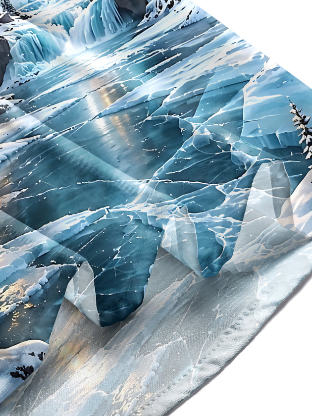 Adaychic Men's Long Sleeve Shirt - Snowy Mountain Landscape With Ice Waterfall Print with Chest Pocket