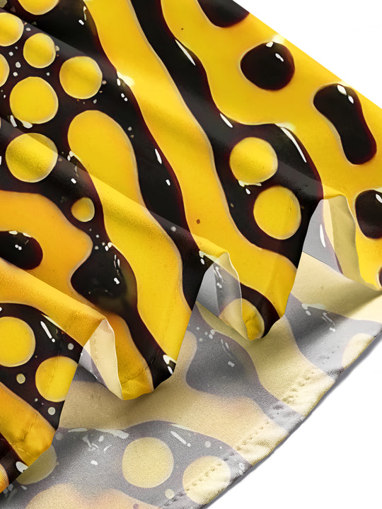Adaychic Men's Abstract Yellow And Black Circles Print Long Sleeve Shirt with Chest Pocket