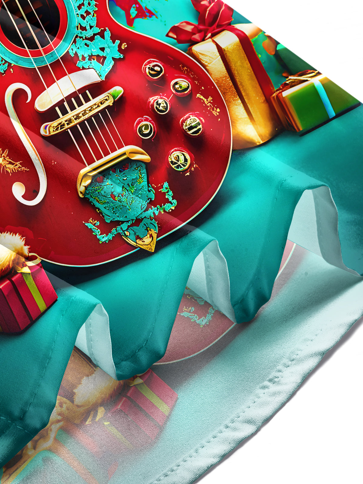 Adaychic Men's Printed Christmas Guitar Print Long Sleeve Shirt with Chest Pocket