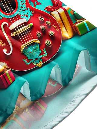 Adaychic Men's Printed Christmas Guitar Print Long Sleeve Shirt with Chest Pocket