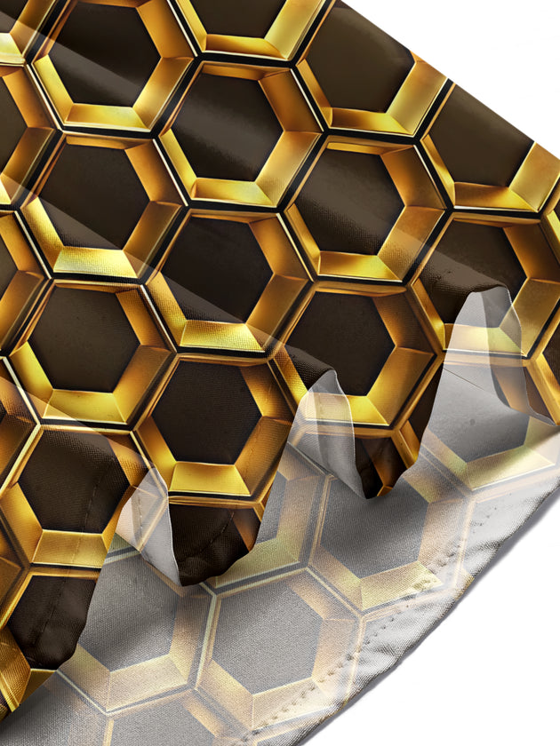 Adaychic Men's 3D 3D Gold Honeycomb Pattern Long Sleeve Shirt with Chest Pocket