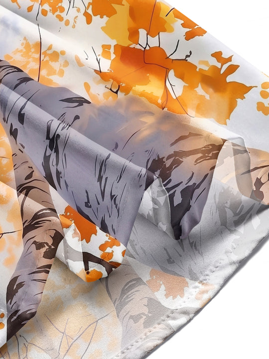 Adaychic Men's Printed Autumn Birch Forest Print Long Sleeve Shirt with Chest Pocket