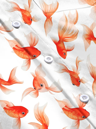 Adaychic Men's Hawaiian Goldfish Pattern Orange Fish Print Long Sleeve Shirt with Chest Pocket