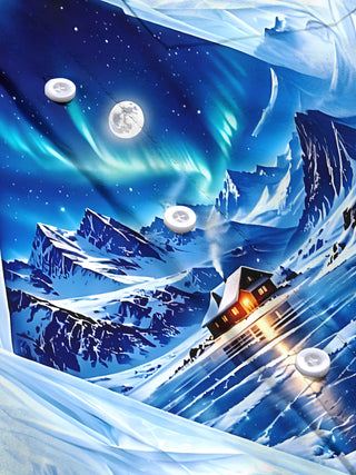 Adaychic Men's Winter Arctic Cabin And Aurora Borealis Print Long Sleeve Shirt with Chest Pocket