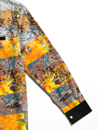 Adaychic Men's Vintage Style Abstract Patchwork Print Long Sleeve Shirt with Chest Pocket