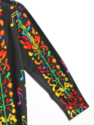 Adaychic Men's Graphic Colorful Musical Notes Print Long Sleeve Shirt with Chest Pocket