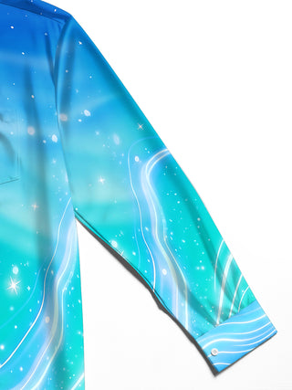 Adaychic Men's Printed Starry Sky Gradient Print Long Sleeve Shirt with Chest Pocket