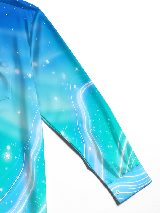 Adaychic Men's Printed Starry Sky Gradient Print Long Sleeve Shirt with Chest Pocket