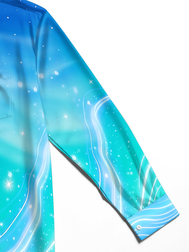 Adaychic Men's Printed Starry Sky Gradient Print Long Sleeve Shirt with Chest Pocket