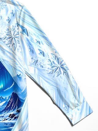 Adaychic Men's Winter Arctic Cabin And Aurora Borealis Print Long Sleeve Shirt with Chest Pocket