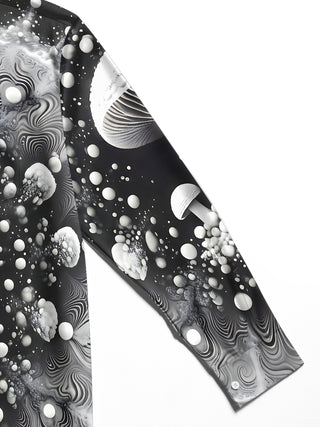 Adaychic Men's Printed Mushroom Print Abstract Bubbles Print Long Sleeve Shirt with Chest Pocket