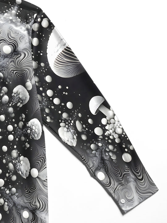 Adaychic Men's Printed Mushroom Print Abstract Bubbles Print Long Sleeve Shirt with Chest Pocket