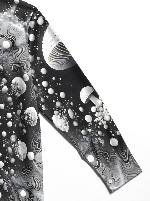 Adaychic Men's Printed Mushroom Print Abstract Bubbles Print Long Sleeve Shirt with Chest Pocket