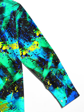 Adaychic Men's Tie Dye Abstract Paint Splatter Print Long Sleeve Shirt with Chest Pocket