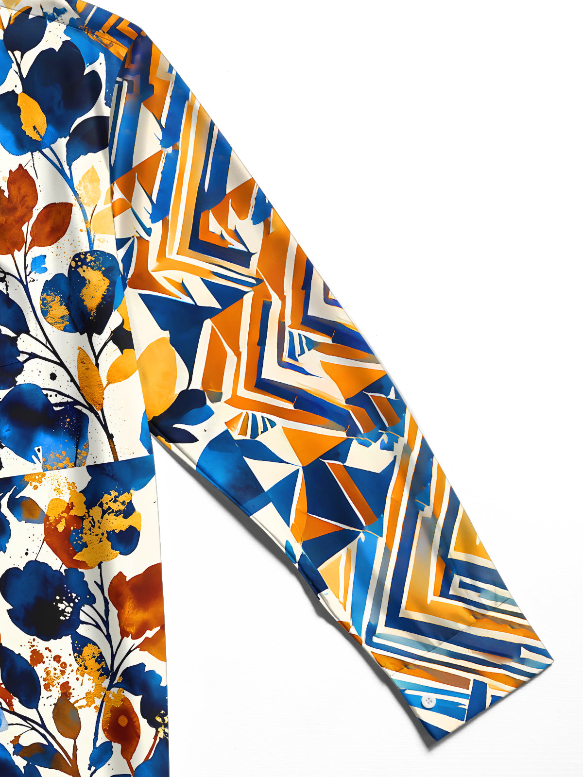 Adaychic Men's Printed Geometric Floral Collage Print Long Sleeve Shirt with Chest Pocket