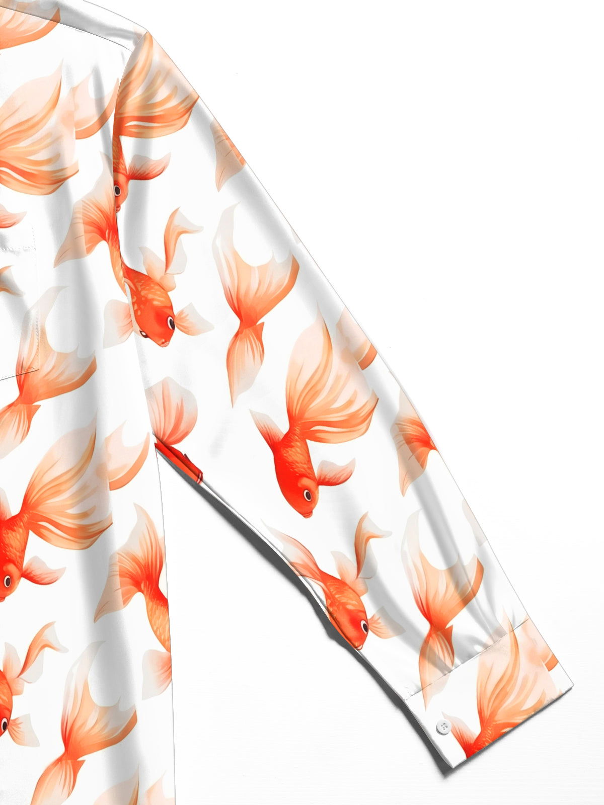 Adaychic Men's Hawaiian Goldfish Pattern Orange Fish Print Long Sleeve Shirt with Chest Pocket