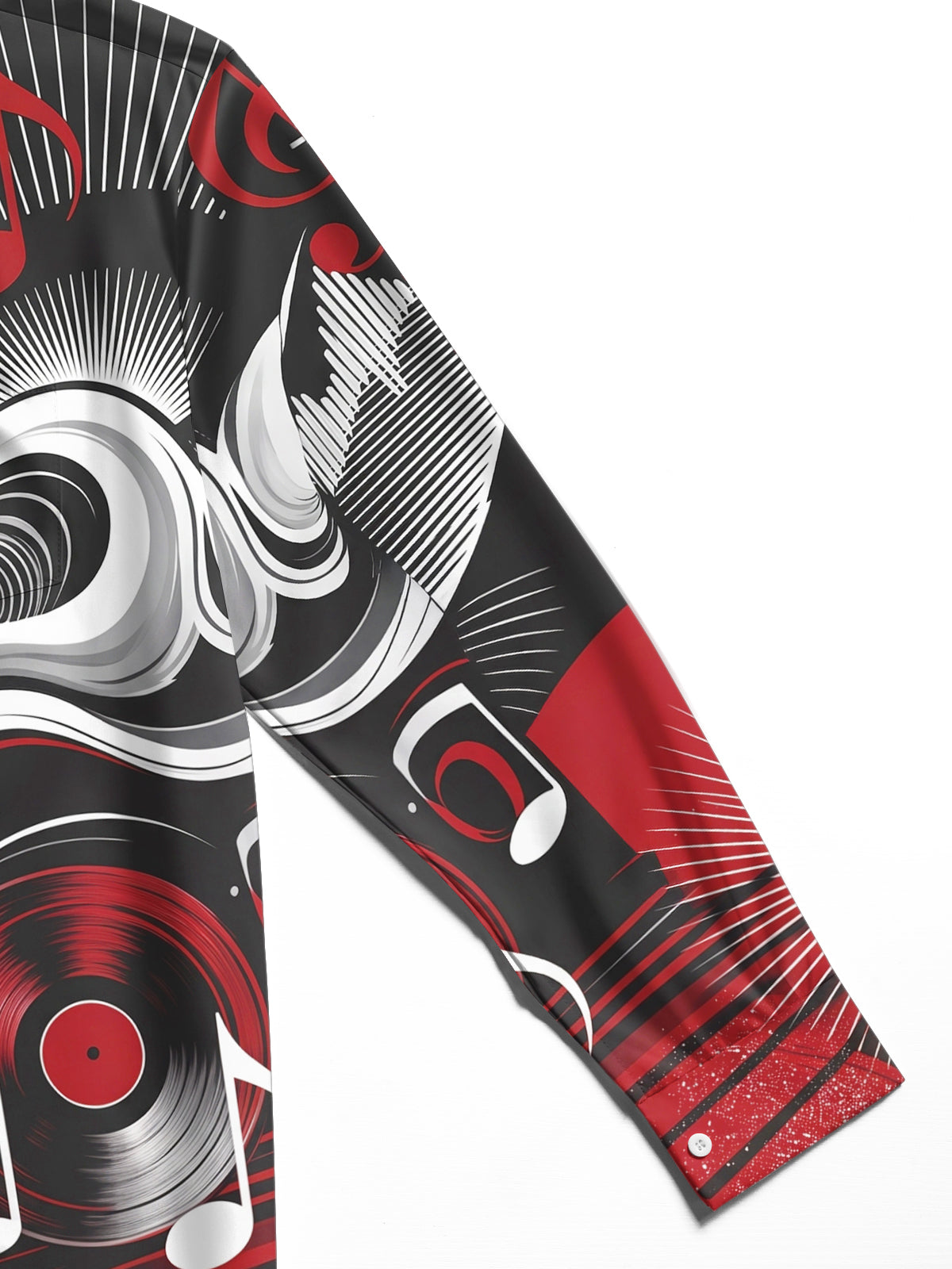Adaychic Men's Graphic Vinyl Records Print Music Notes Print Long Sleeve Shirt with Chest Pocket