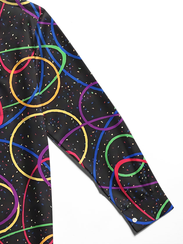 Adaychic Men's Printed Colorful Geometric Circles Print Long Sleeve Shirt with Chest Pocket