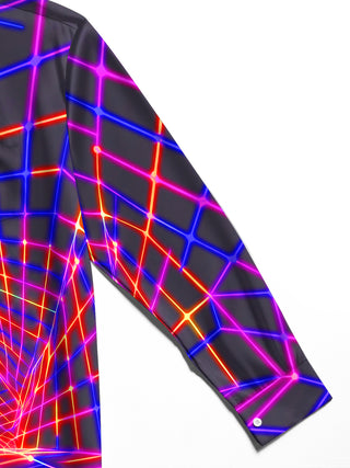 Adaychic Neon Grid Tunnel Men's Long Sleeve Shirt with Chest Pocket