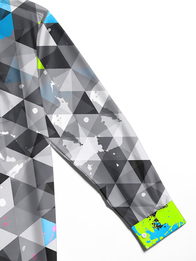 Adaychic Men's Printed Geometric Triangle Pattern Long Sleeve Shirt with Chest Pocket